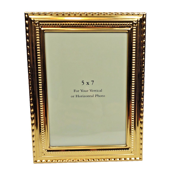 Vintage Gold Toned Polished Photo Frame for 5x7" Beaded Edge Easel Back NIB - Picture 1 of 8